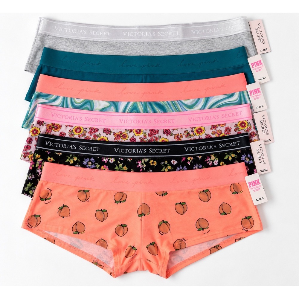 Victoria's Secret PINK Shortie Panties Bundle 6 Pack Floral Peach XL NWT